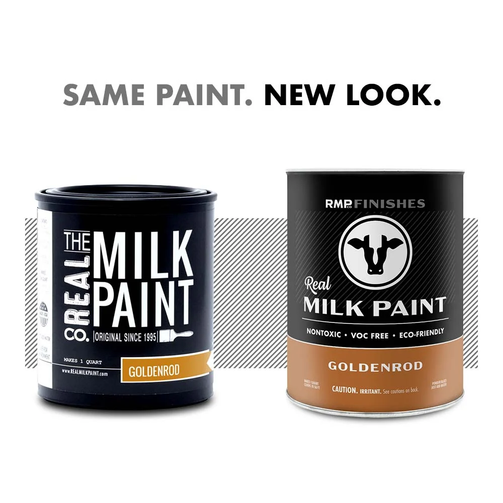 Milk paint by RMP Finishes: The new look for Real Milk Paint Co Goldenrod milk paint. Same milk paint formula, new packaging design.