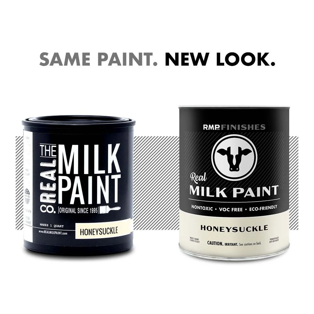 Milk paint by RMP Finishes: The new look for Real Milk Paint Co Honeysuckle milk paint. Same milk paint formula, new packaging design.