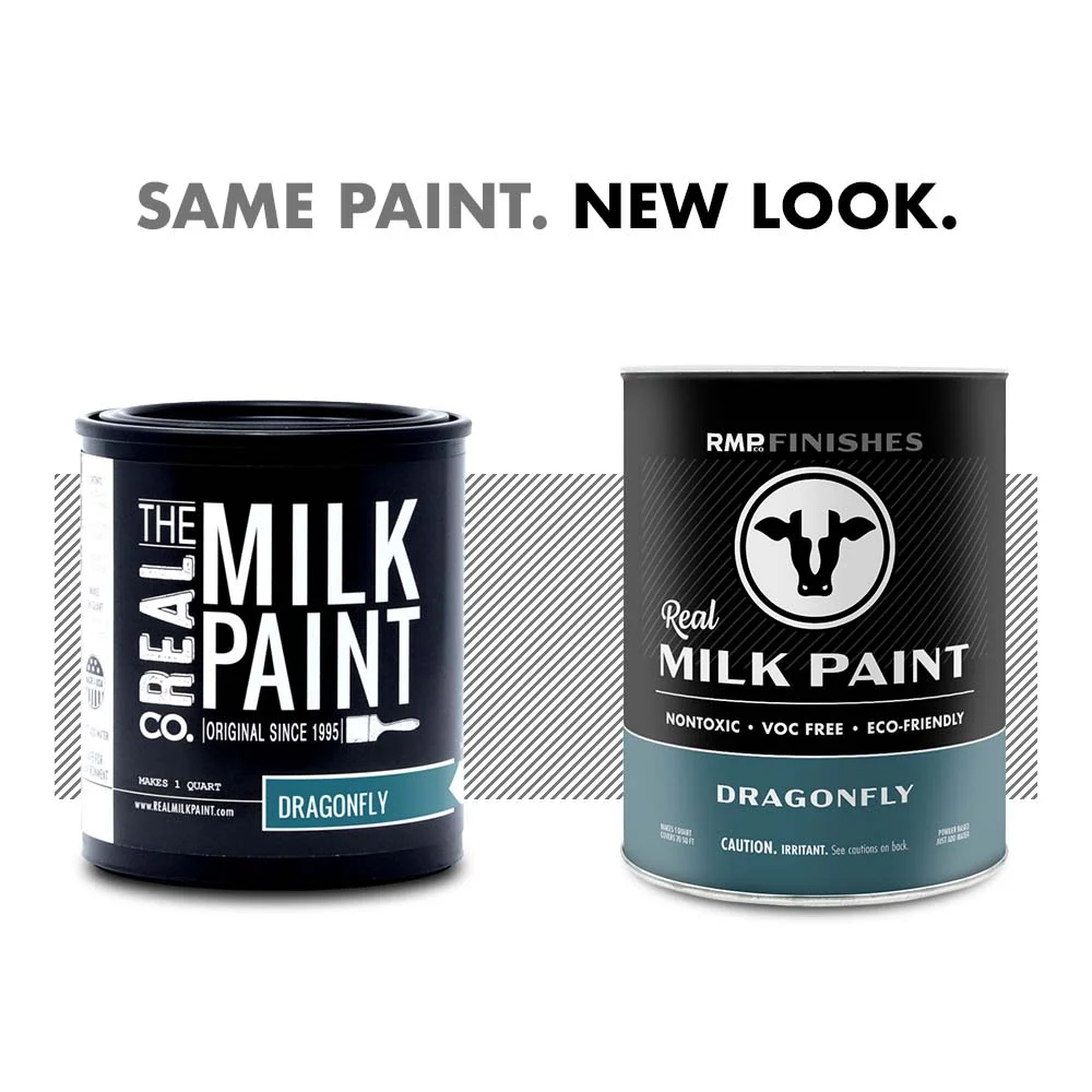 Milk paint by RMP Finishes: The new look for Real Milk Paint Co Dragonfly milk paint. Same milk paint formula, new packaging design.