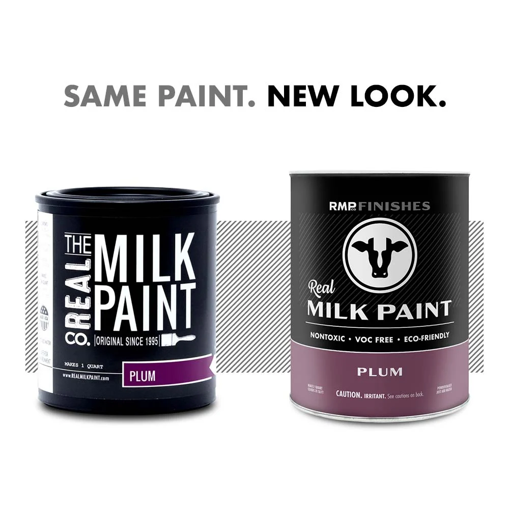 Milk paint by RMP Finishes: The new look for Real Milk Paint Co Plum milk paint. Same milk paint formula, new packaging design.