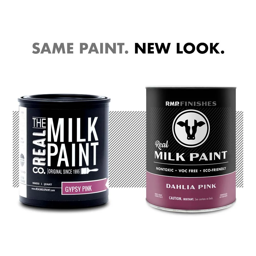 Milk paint by RMP Finishes: The new look for Real Milk Paint Co Dahlia Pink (formerly Gypsy Pink) milk paint. Same milk paint formula, new packaging design.