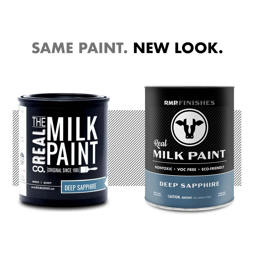 Milk paint by RMP Finishes: The new look for Real Milk Paint Co Deep Sapphire milk paint. Same milk paint formula, new packaging design.