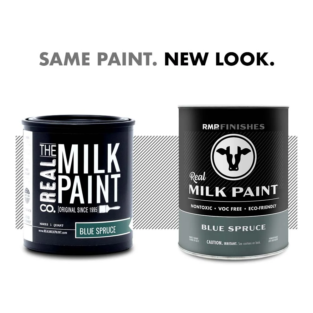 Milk paint by RMP Finishes: The new look for Real Milk Paint Co Blue Spruce milk paint. Same milk paint formula, new packaging design.